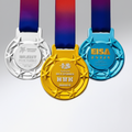 Colorful medals with ribbons on a white background
