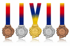 Set of medals with ribbons on a white background