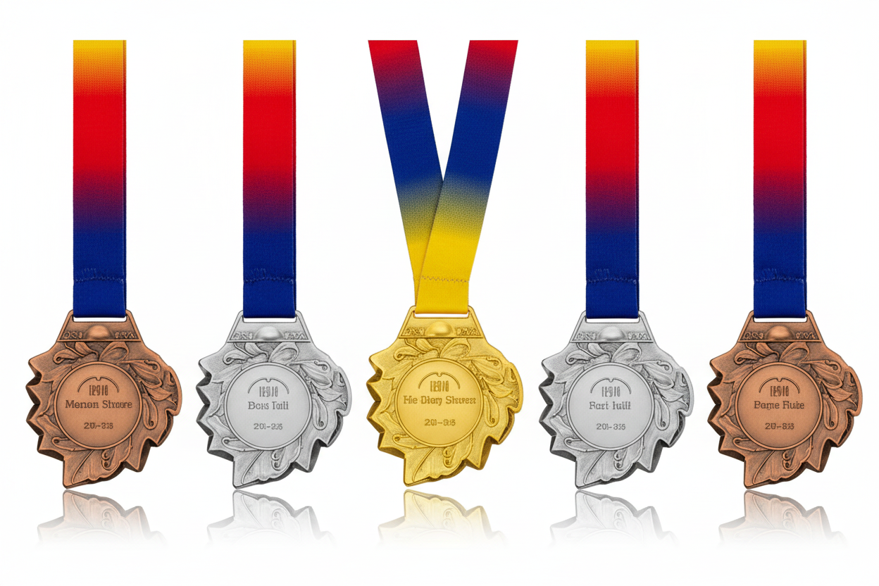 Set of medals with ribbons on a white background